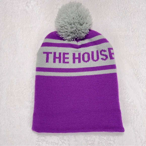 The House Beanie OS Fits All Purple Grey Pom Pom Snowboard Shop Never Worn! - Picture 6 of 9